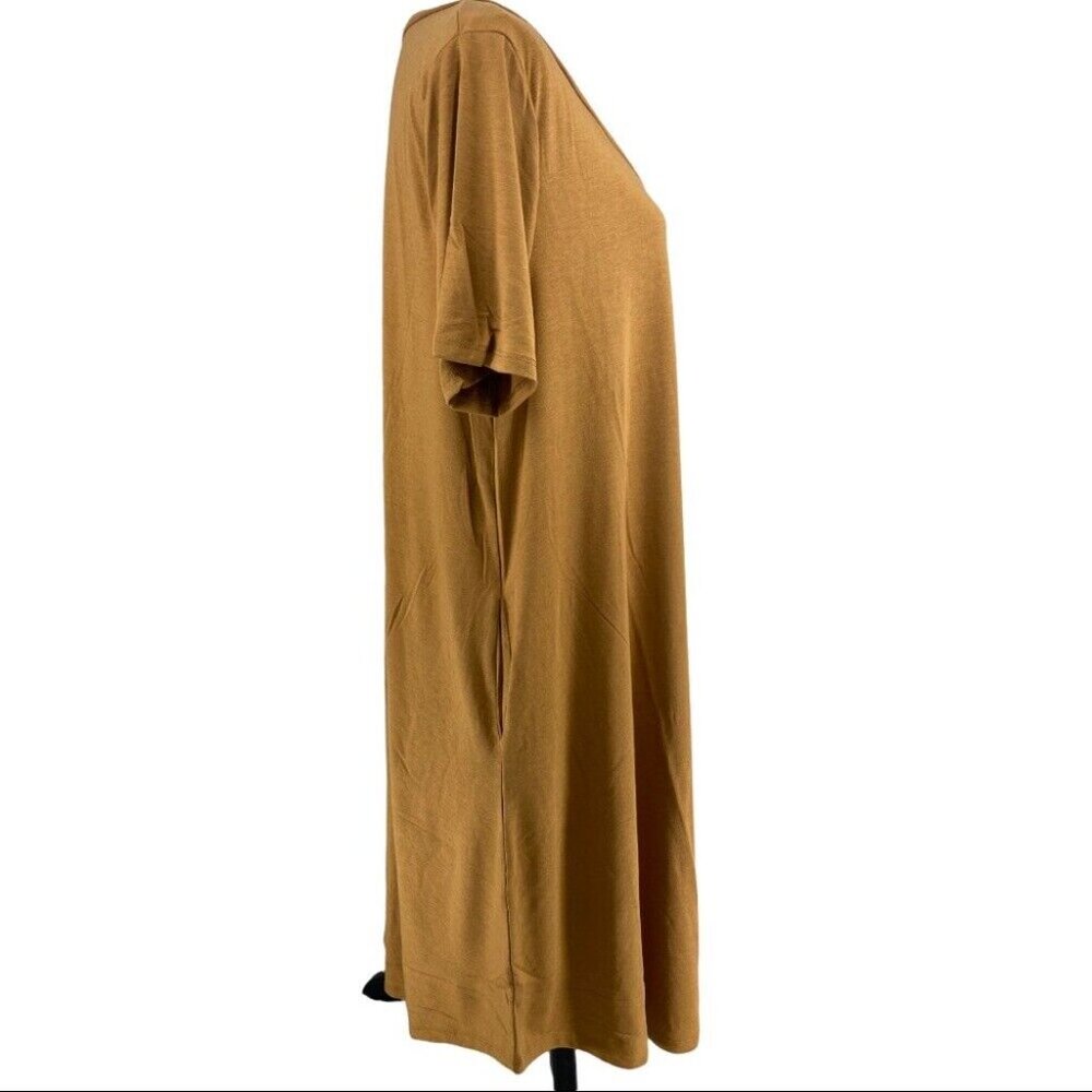 Zenana Premium Camel Brown V-Neck Short Sleeve Jersey T-Shirt Midi Dress 2X NEW - Picture 3 of 9